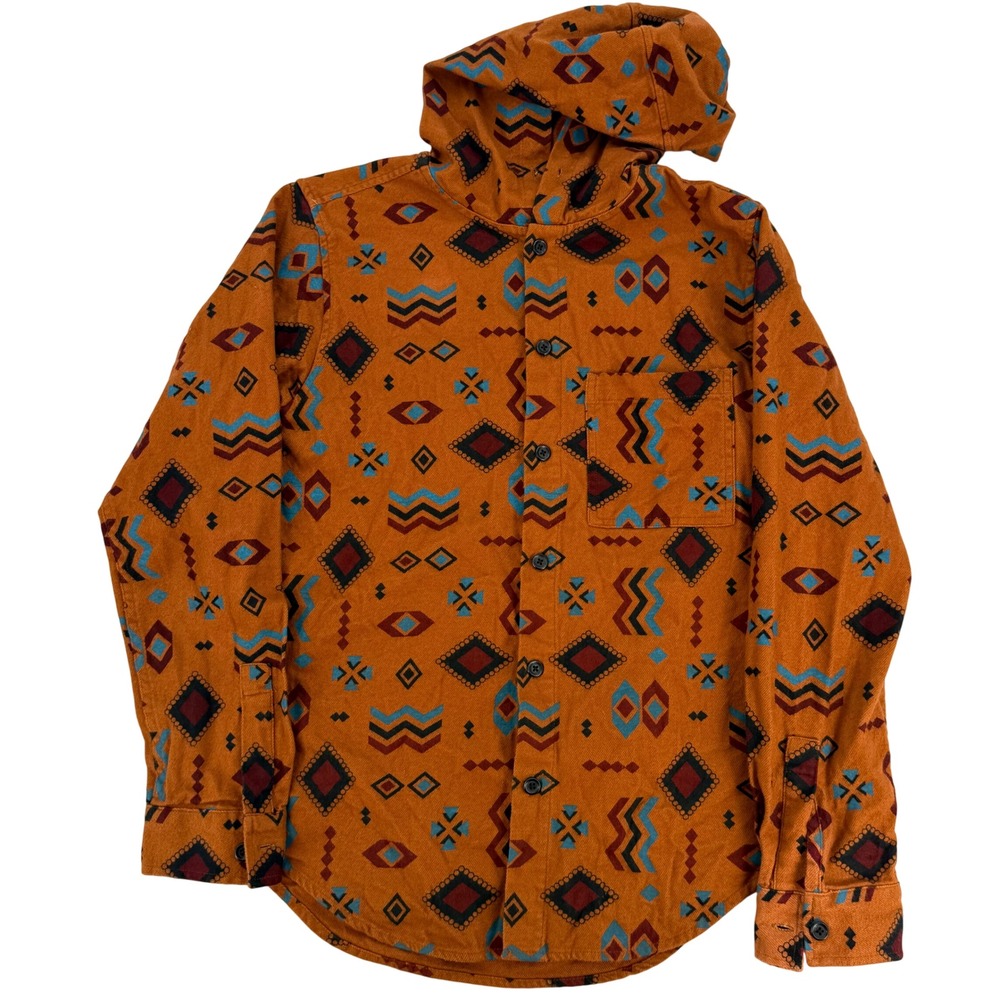 Original Use Hooded‎ Flannel Shirt XS Orange Aztec Southwest Streetwear